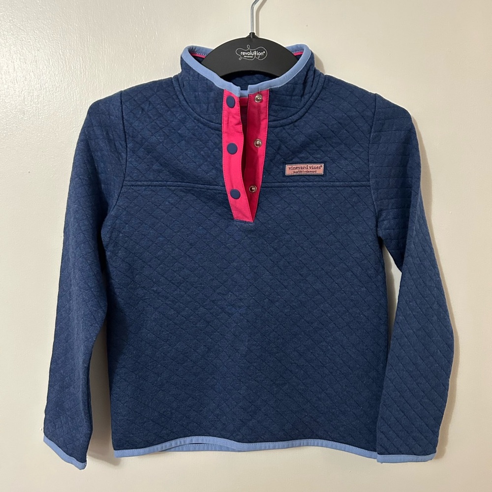 Vineyard Vines Kids' Blue and Pink Quilted Pullover